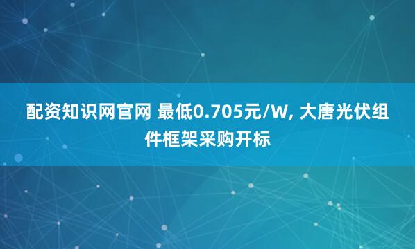 配资知识网官网 最低0.705元/W, 大唐光伏组件框架采购开标